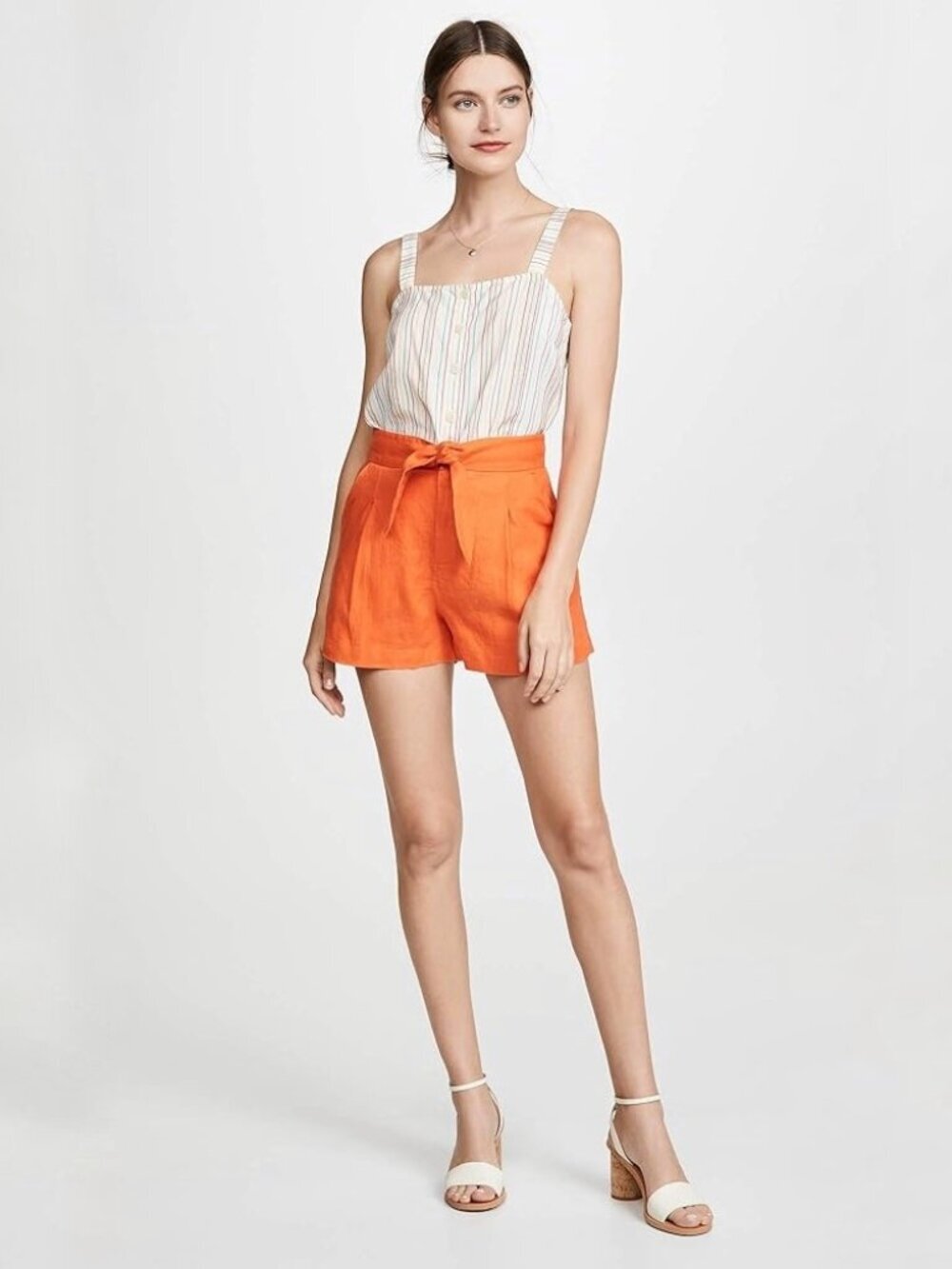 JOIE Carden Orange 100% Linen High Rise Tie Waist Shorts, Size 8
